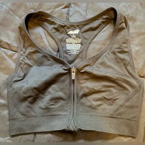 Avia Black Sports Bra with Zipper Front, Size XL